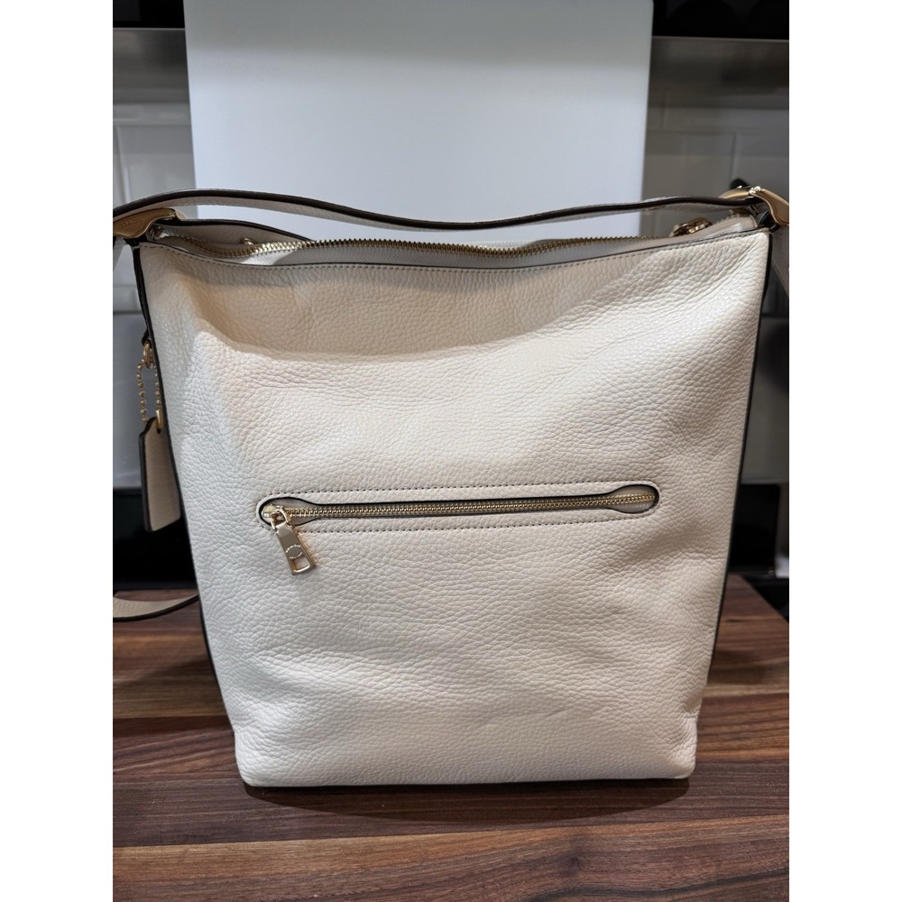 COACH C2818 Val‎ Duffle Pebble Leather Shoulder Bag Purse Chalk White Women's - Picture 6 of 16